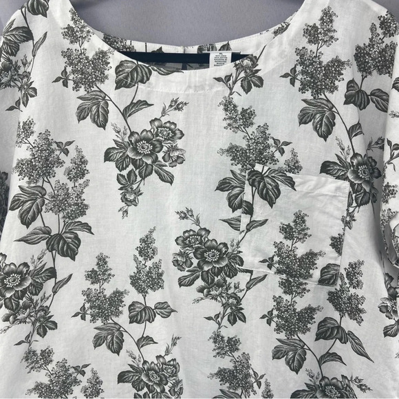Liz Claiborne Linen Blend Floral Print Short Sleeve Boxy Top Raw Hem Size Large - Picture 8 of 10